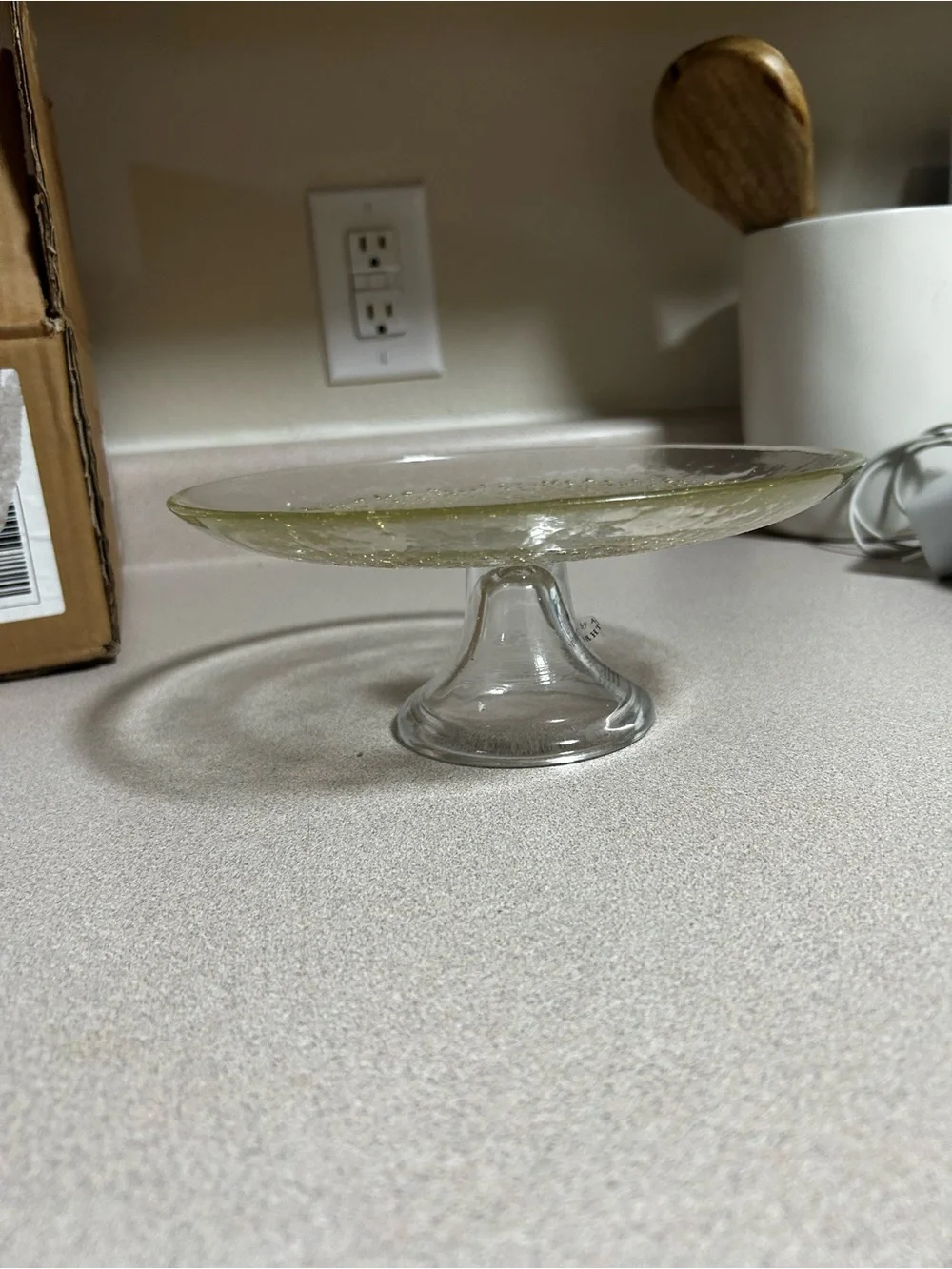 Anthropologie Clear Glass Pedestal Cake Stand with Gold Bubble Accents